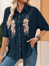 EMERY ROSE Women's Floral Embroidery Casual Linen Summer Blouse